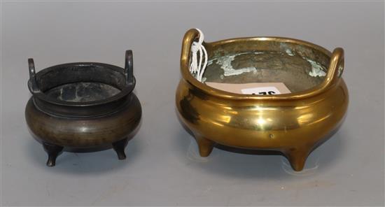 Two Chinese bronze tripod censers